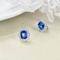 wholesale 925 Sterling Silver Blue Sapphire & Cubic Zirconia Halo Drop Earrings for Women Gift Jewelry-0-2