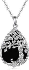 wholesale 925 Sterling Silver Black Onyx Tree of Life Necklace - Symbol of Growth, Strength & Rebirth - 0.68x0.94 Teardrop Pendant, 18+2 Chain - Hypoallergenic Gift for Women/Men-0-0