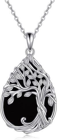 wholesale 925 Sterling Silver Black Onyx Tree of Life Necklace - Symbol of Growth, Strength & Rebirth - 0.68x0.94 Teardrop Pendant, 18+2 Chain - Hypoallergenic Gift for Women/Men-Teardrop Black Onyx
