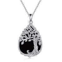 wholesale 925 Sterling Silver Tree Of Life Pendant Necklace Wholesale With Black Onyx-Teardrop Black Onyx