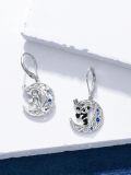 wholesale Sterling Silver Moonstone Cat Fox Panda Dangle Earrings Celtic Crescent Animal Jewelry Gift-0-14