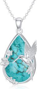 wholesale 925 Sterling Silver Natural Turquoise Hummingbird Flower Pendant Necklace for Women-0-0