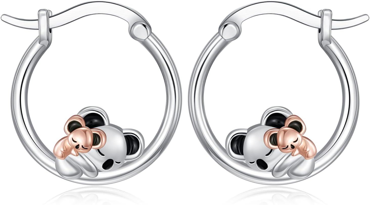 Sterling Silver Hypoallergenic Animal Huggie Hoop Earrings-Koala Hoop Earrings #2
