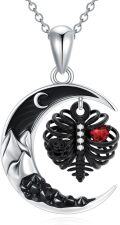 wholesale 925 Sterling Silver Gothic Black Butterfly Red Heart Moon Pendant Necklace-0-0