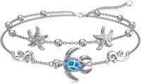 wholesale 925 Sterling Silver Turtle Starfish Wave Adjustable Charm Bracelet Gift for Women Girls-Sea Turtle