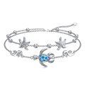 wholesale 925 Sterling Silver Blue Opal Sea Turtle Starfish Wave Charm Bracelet For Women-0-0