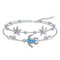 wholesale 925 Sterling Silver Blue Opal Sea Turtle Starfish Wave Charm Bracelet For Women-Sea Turtle