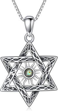 wholesale TOUPOP Star Of David Necklace Sterling Silver Jewish Star Pendant Sun Abalone Shell Jewelry For Women Men Christmas Birthday Gifts -undefined