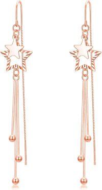 wholesale Rose Gold Plated 925 Sterling Silver Star Threader Earrings with Shiny Tassel Beads for Women Day to Night Gift-Lucky Star Gold