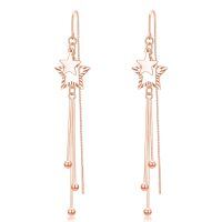 wholesale Rose Gold Plated 925 Sterling Silver Star Threader Earrings with Shiny Tassel Beads for Women Day to Night Gift-Lucky Star Gold