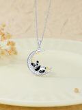 wholesale 925 Sterling Silver Panda Moon Stars Pendant Necklace for Women-0-4