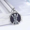 wholesale 925 Sterling Silver Black Onyx Saint Pendant Necklace for Men Women Religious s 24 Chain-0-4