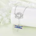 wholesale 925 Sterling Silver Purple Blue Enamel Lotus Dragonfly Lariat Y-Necklace s for Women-0-2