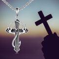 wholesale 925 Sterling Silver Antler Cross Pendant Necklace  with Chain for Men Women  45cm Length-0-5