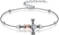 wholesale 925 Sterling Silver Cross & Rose Gold Infinity Bracelet - Adjustable Holiday Jewelry for Women-Breast Cancer
