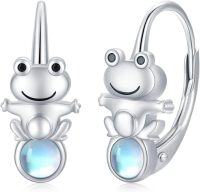 wholesale 925 Sterling Silver Adorable Frog Hoop Earrings with Moonstone for Women Girls Gift Jewelry Accessories 4cm Diameter-Frog Earrings