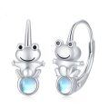 wholesale 925 Sterling Silver Adorable Frog Hoop Earrings with Moonstone for Women Girls Gift Jewelry Accessories 4cm Diameter-0-0