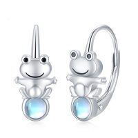 wholesale 925 Sterling Silver Adorable Frog Hoop Earrings with Moonstone for Women Girls Gift Jewelry Accessories 4cm Diameter-Frog Earrings