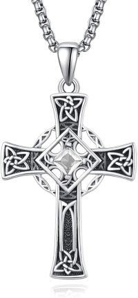 wholesale Sterling Silver Garnet Celtic Cross Necklace for Men 22 +2 Chain-Silver-April