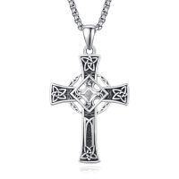 wholesale 925 Sterling Silver Garnet Celtic Cross Necklace for Men 22 +2 Chain-Silver-April