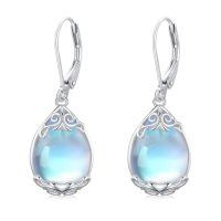 wholesale 925 Sterling Silver Moonstone Drop Earrings Platinum Plated Pear Cut Filigree Lever Back-moonstone-B