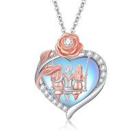 wholesale 925 Sterling Silver Rose Gold Heart Family Photo Locket Necklace with Cubic Zirconia and Swarovski Elements-Three Sisters