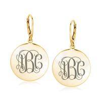 wholesale 925 Sterling Silver Gold Plated Monogram Round Disc Drop Earrings-Gold Sterling Silver