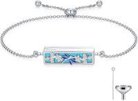 wholesale 925 Sterling Silver Dragonfly & Flower Enamel Urn Bracelet for Pet Ashes Memory Keepsake Jewelry with Funnel and Spoon Set-C-Dragonfly Urn Bracelet