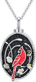 wholesale 925 Sterling Silver 925 Red Cardinal Bird & Flower Keepsake Urn Cremation Jewelry Pendant Necklace for Ashes-0-0