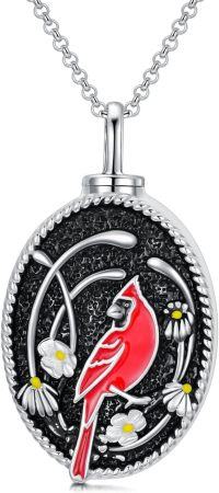 wholesale 925 Sterling Silver 925 Red Cardinal Bird & Flower Keepsake Urn Cremation Jewelry Pendant Necklace for Ashes-02-Cardinal Urn Necklace