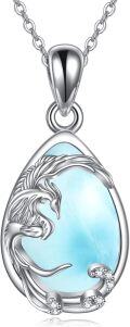 wholesale 925 Sterling Silver Larimar Stone Phoenix Pendant Necklace for Women's Gifts-0-0
