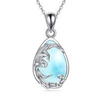 wholesale 925 Sterling Silver Larimar Stone Phoenix Pendant Necklace for Women's Gifts-Phoenix with Larimar