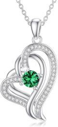 wholesale TOUPOP Mothers Day Gifts For Mom Emerald Necklace Sterling Silver Double Heart Pendant Necklace With May Birthstone Birthday Christmas Jewelry Gifts For Women -0-0