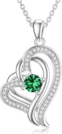 wholesale TOUPOP Mothers Day Gifts For Mom Emerald Necklace Sterling Silver Double Heart Pendant Necklace With May Birthstone Birthday Christmas Jewelry Gifts For Women -undefined