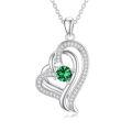 TOUPOP Sterling Silver Emerald Double Heart Pendant Necklace-0-0