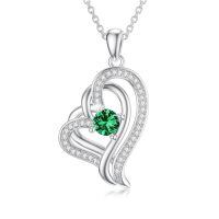 TOUPOP Sterling Silver Emerald Double Heart Pendant Necklace-undefined