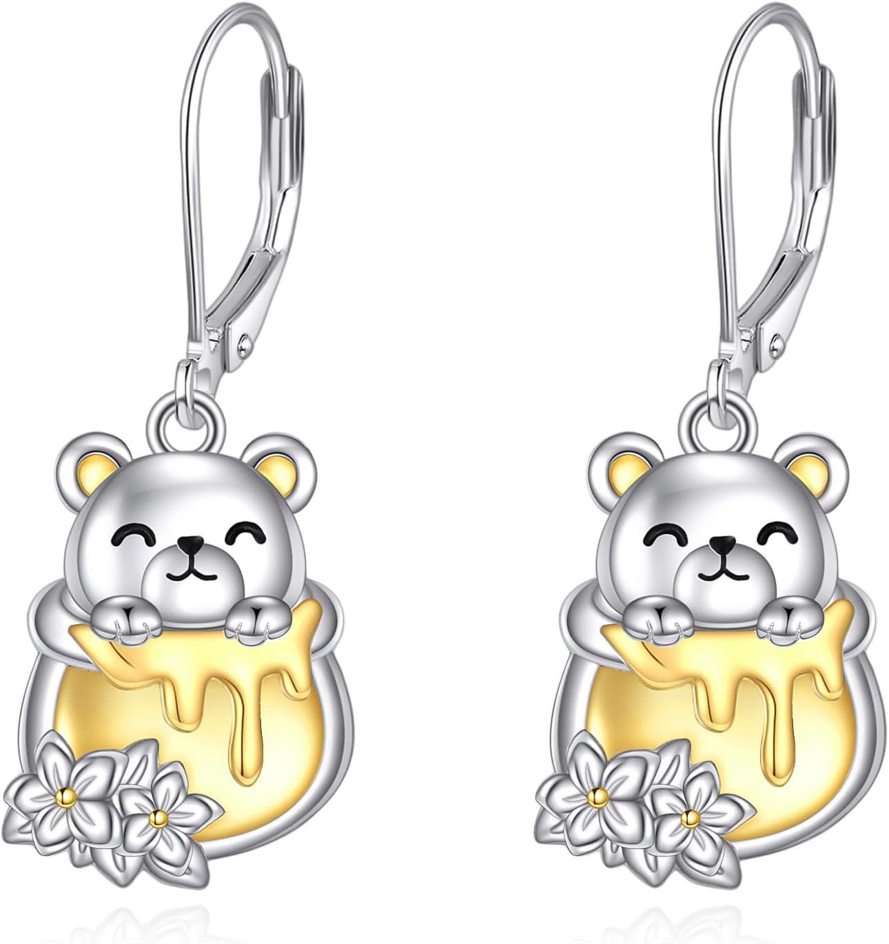 wholesale 925 Sterling Silver Bear Dangle Earrings with Honeycomb and Flowers s for Women-0-0