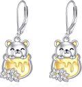 wholesale 925 Sterling Silver Bear Dangle Earrings with Honeycomb and Flowers s for Women-0-0