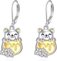 wholesale 925 Sterling Silver Bear Dangle Earrings with Honeycomb and Flowers s for Women-Bear Earrings
