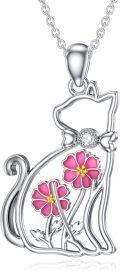 wholesale Sterling Silver Lab Grown Diamond Cat Birth Flower Necklace for Women-0-10