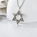 wholesale 925 Sterling Silver Star of David Pendant for Men's Necklaces with Rope Chain 3mm Length: 64cm/Lengths Available from 7 to 8 inches (Silver Tone)-0-1