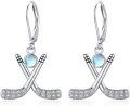 wholesale 925 Sterling Silver Crossed Hockey Sticks with Moonstones Leverback Drop Earrings for Women's  Ideas-0-0