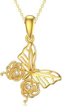 wholesale 14K Solid Gold (AU585) & 5A Cubic Zirconia Butterfly Pendant Necklace - 17mm Freedom Symbol Jewelry Gift for Women-Butterfly