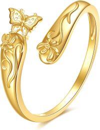 wholesale 14K Gold Adjustable Spoon Ring Open Jewelry Gift for Women-Butterfly