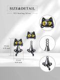 wholesale 925 Sterling Silver Black Cat Stud Earrings with Yellow Eyes and Pink Paws - Halloween  Ideas-0-3