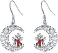 wholesale 925 Sterling Silver Snowman Moon Drop Earrings - Festive Holiday  for Her-Snowman