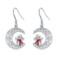 wholesale 925 Sterling Silver Snowman Crescent Moon Snowflake Christmas Drop Earrings-Snowman