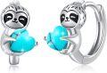 wholesale 925 Sterling Silver Turquoise Heart Sloth Huggie Hoop Earrings for Women and Teenage Girls-0-0