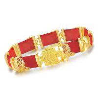 wholesale 925 Sterling Silver Green Jade Link Bracelet Wholesale With Intricate Clasp Design-7.5 Inches A3-Red Jade-Gold