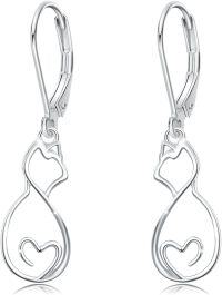 wholesale 925 Sterling Silver Cat Heart Drop Earrings for Women Hypoallergenic Fine -Cat Drop Earrings
